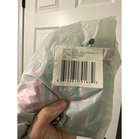 🔴Plush Plaid Sarong‎ Skirt Green and pink size S - Picture 5 of 5